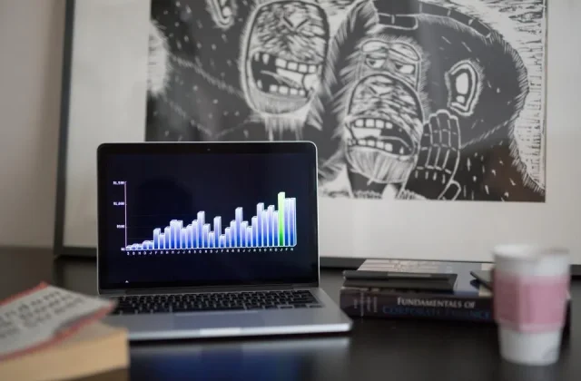 a laptop and a monitor showing charts and performance reports