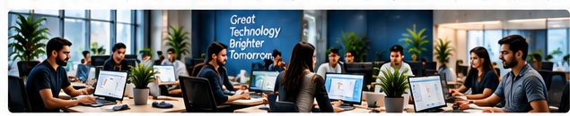 A SmartEdge IT Solutions delivery team working together at a long desk in a bright office.