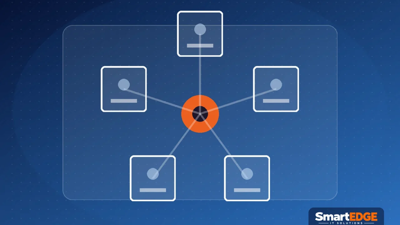 A business team working through ideas together in an office.