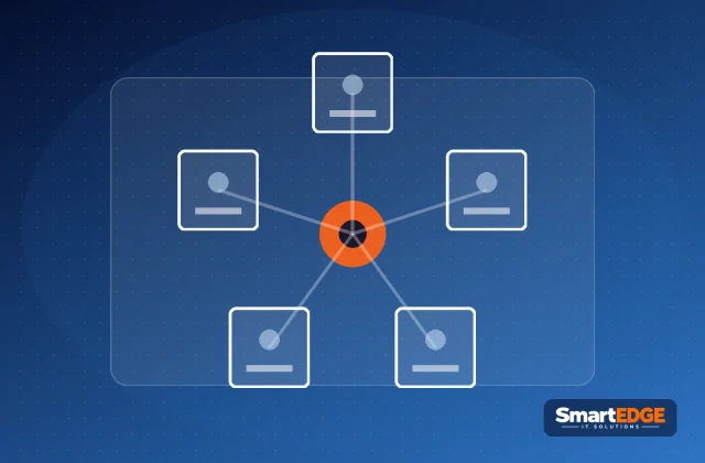 A business team working through ideas together in an office.