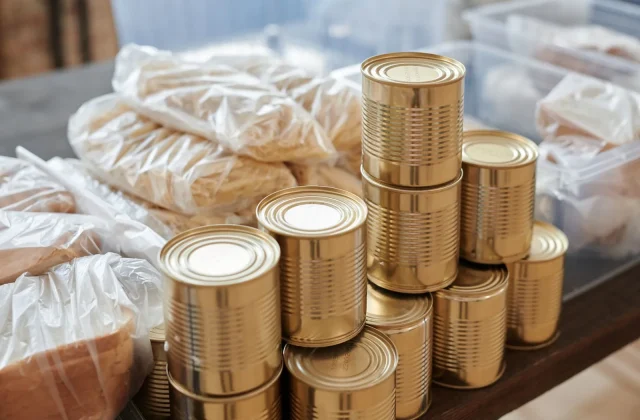 Canned food donations arranged for collection.