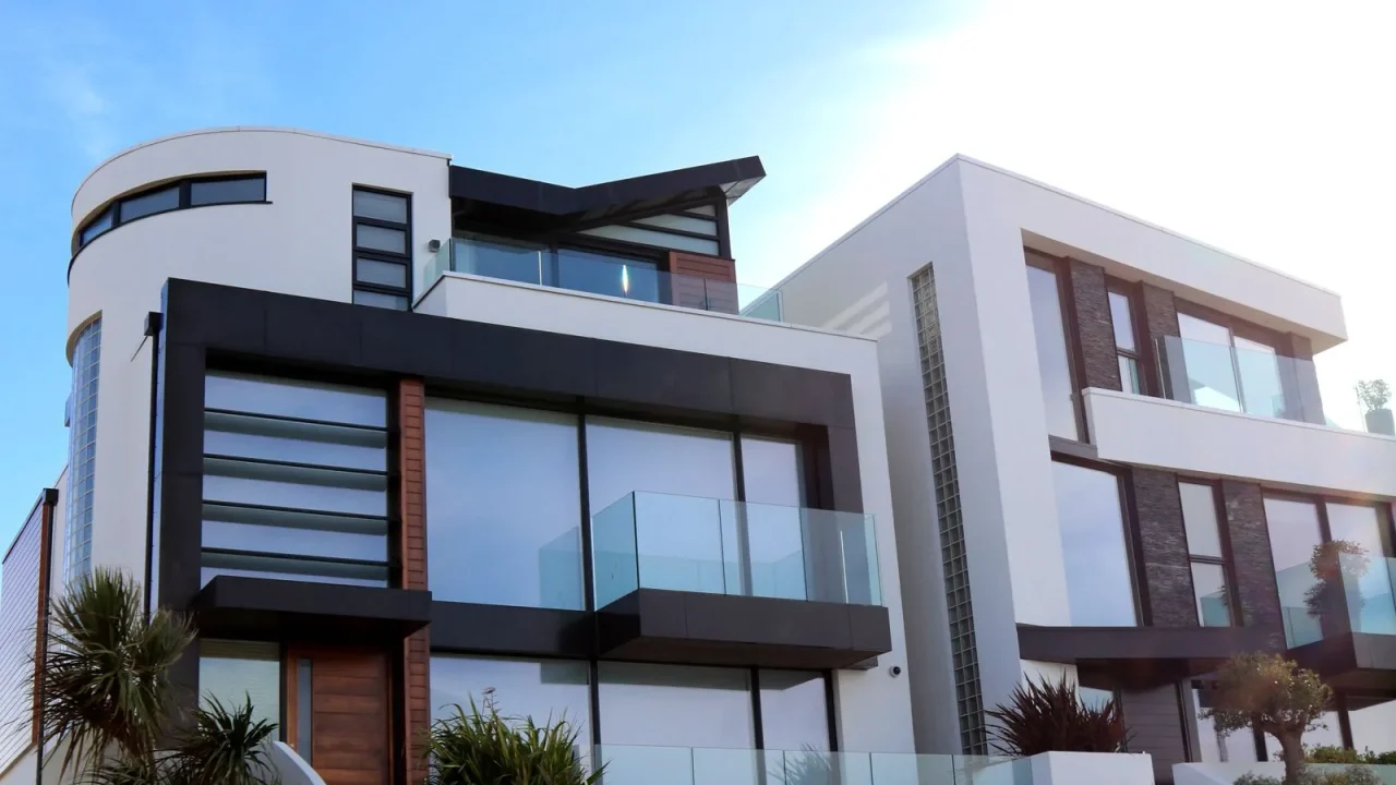 Contemporary residential building photographed against a clear sky.