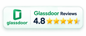 Glassdoor rating badge showing 4.8 reviews