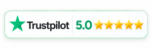 Trustpilot rating badge showing 5.0