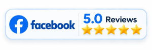 Facebook rating badge showing 5.0 reviews